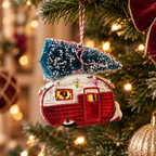 Red Caravan Glass Christmas Bauble