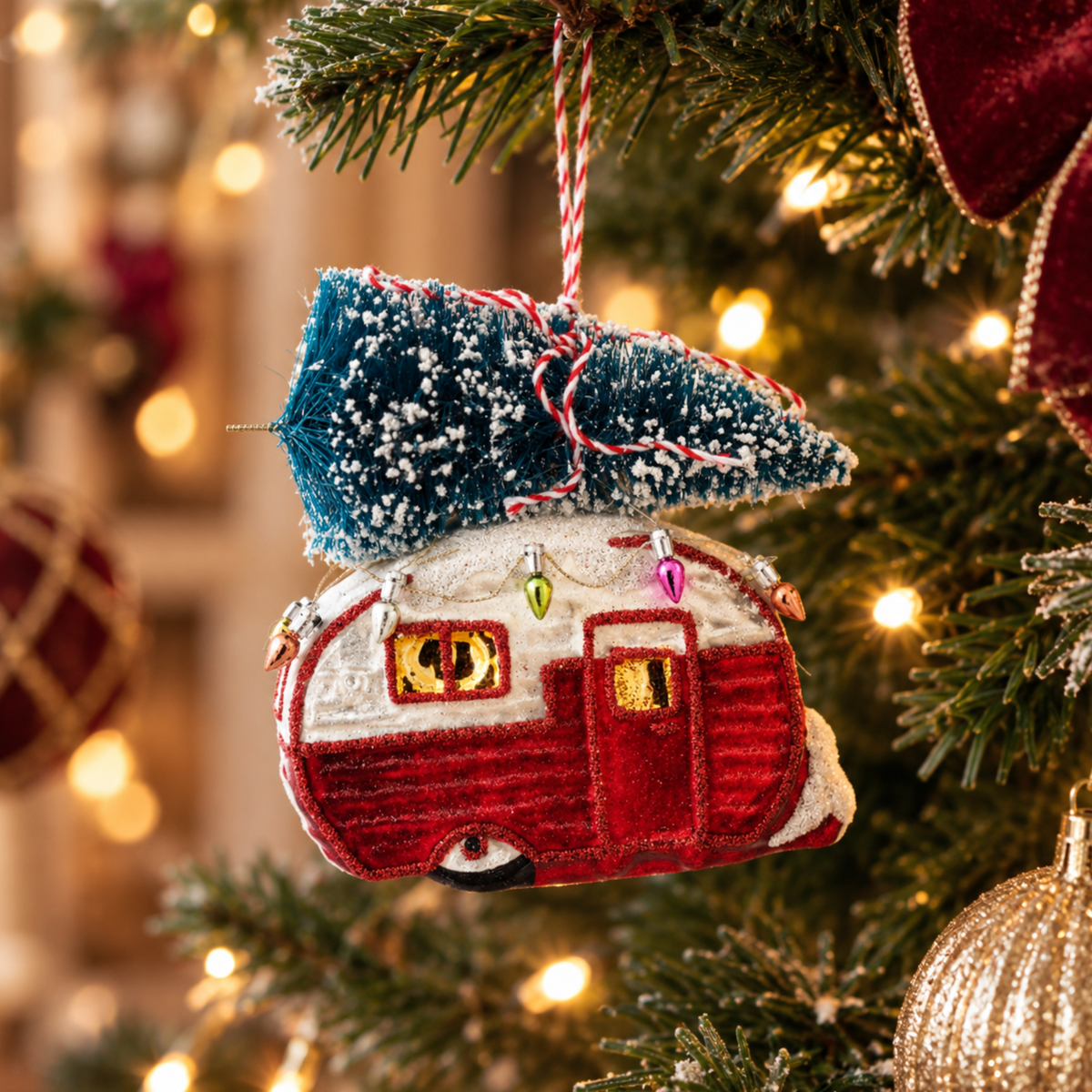 Red Caravan Glass Christmas Bauble