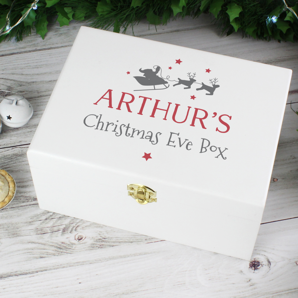 Personalised Christmas Eve White Wooden Box