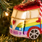 Rainbow Camper Van Glass Christmas Bauble