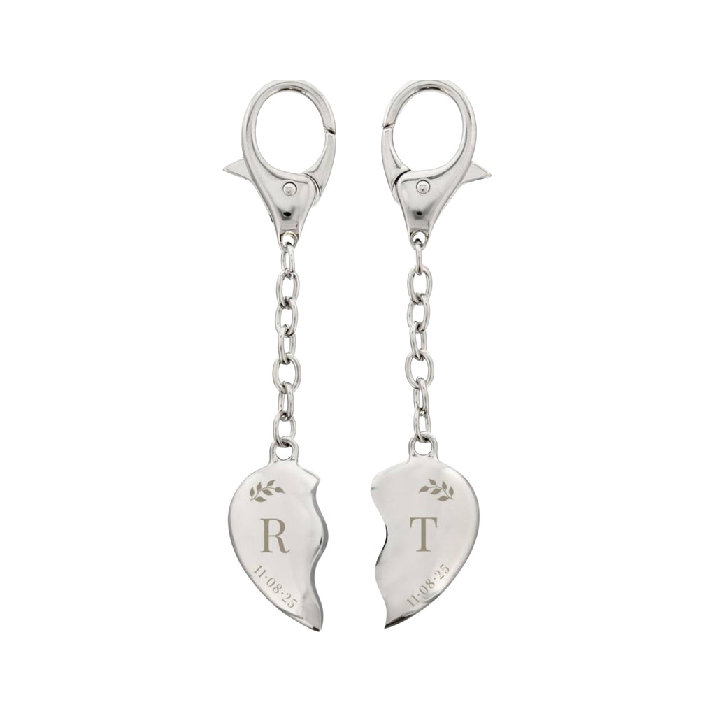 Personalised Foliage Two Hearts Keyring