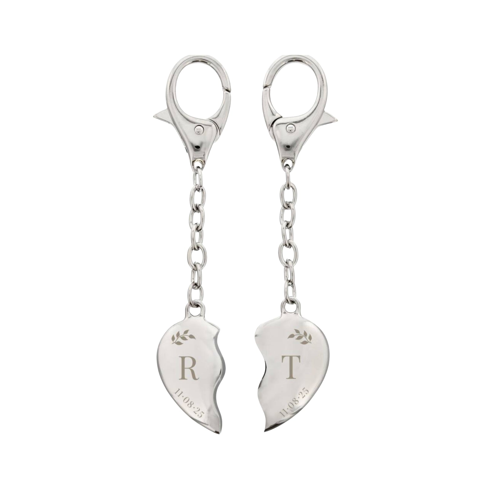 Personalised Foliage Two Hearts Keyring