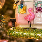 Pink Flamingo Caravan Glass Christmas Bauble
