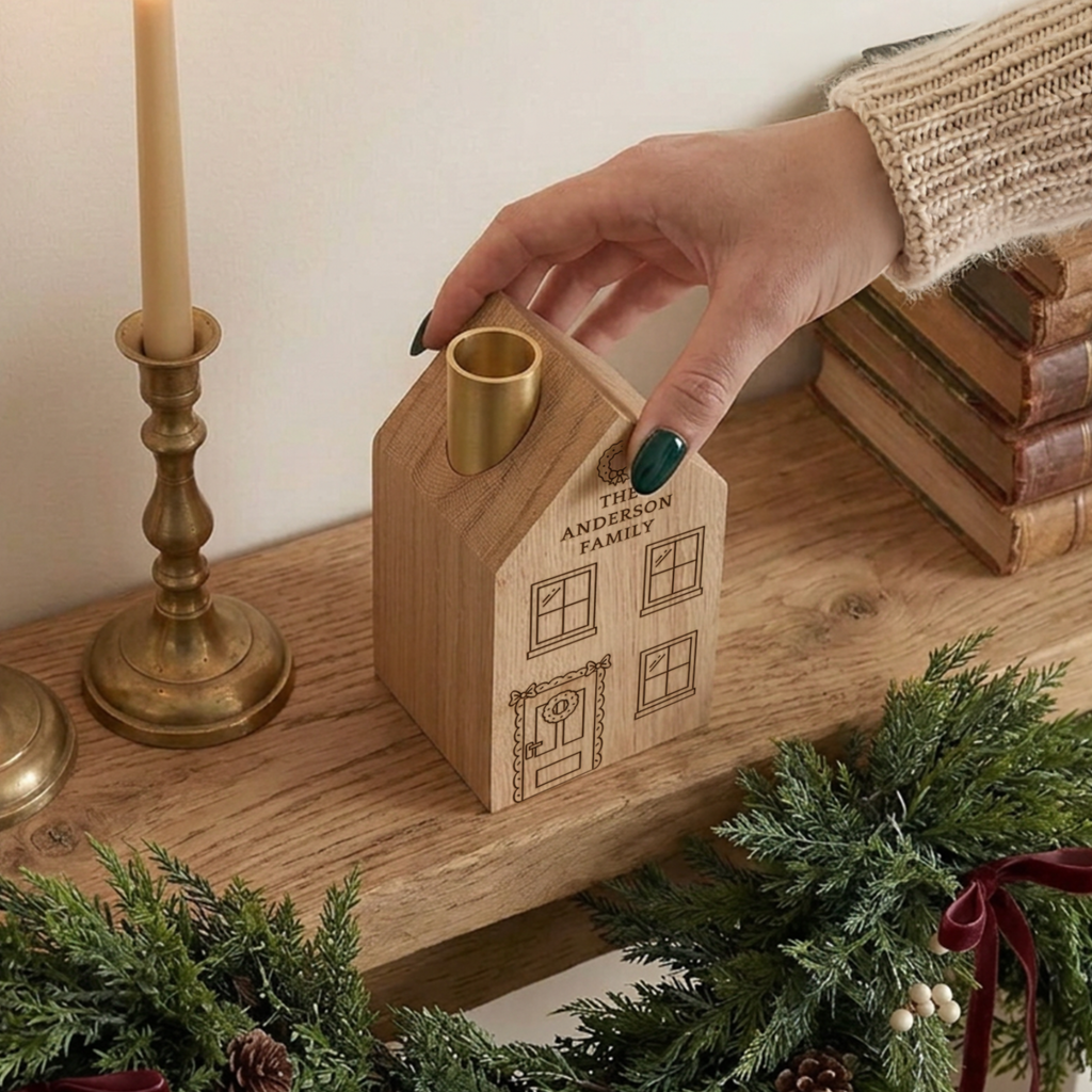 Personalised Wooden House Candle Holder