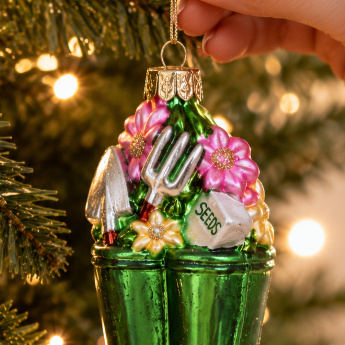 Green Wellington Boots Glass Christmas Bauble