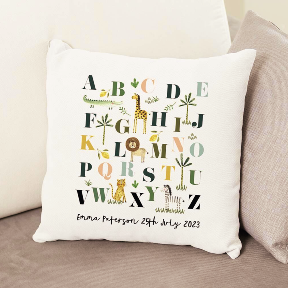 Personalised Safari Animals Alphabet Cushion Cover