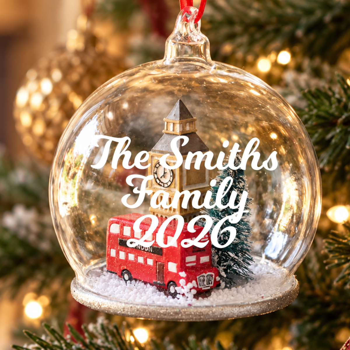Personalised London Scene Glass Dome Christmas Bauble