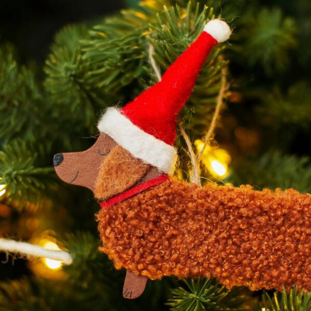 Festive Woolly Dachshund Hanging Decoration