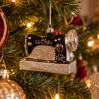 Sparkly Retro Sewing Machine Glass Christmas Bauble
