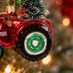 Red Tractor With Christmas Tree Glass Bauble
