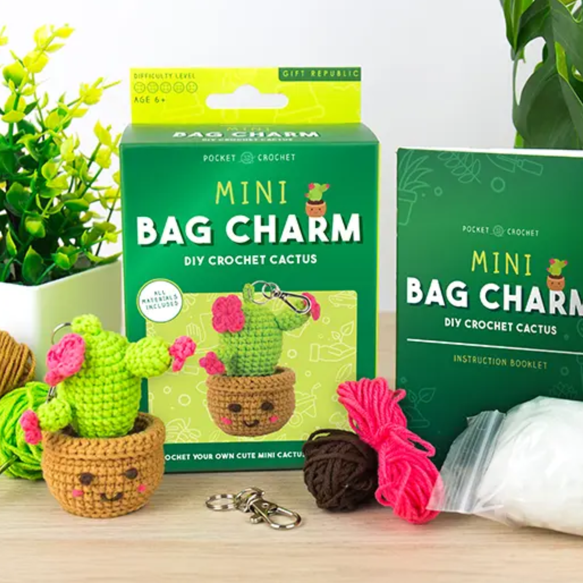 Mini Cactus DIY Crochet Bag Charm Kit