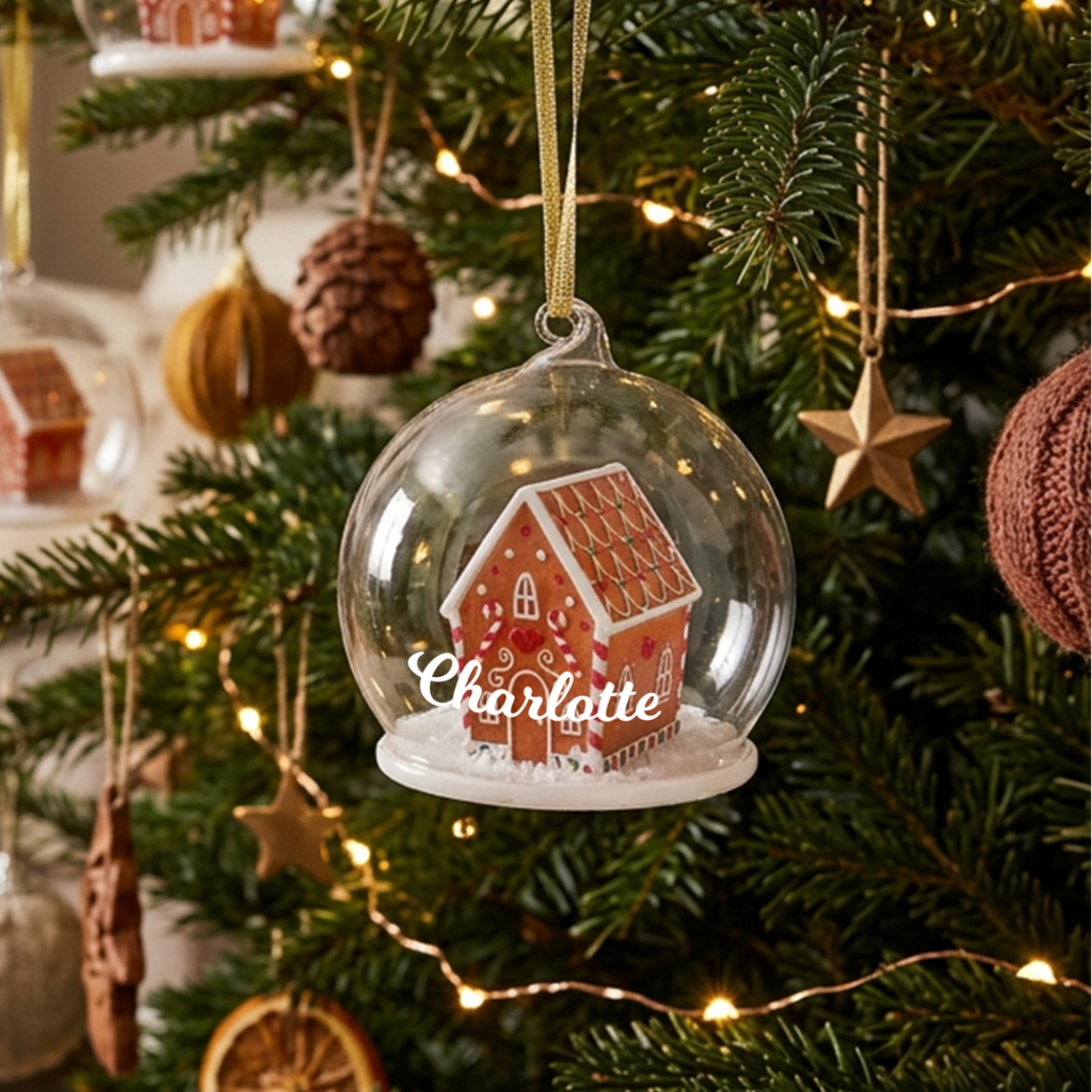 Personalised Gingerbread House Dome Christmas Bauble