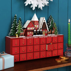 Personalised Red Wooden Advent Calendar With LED Lights