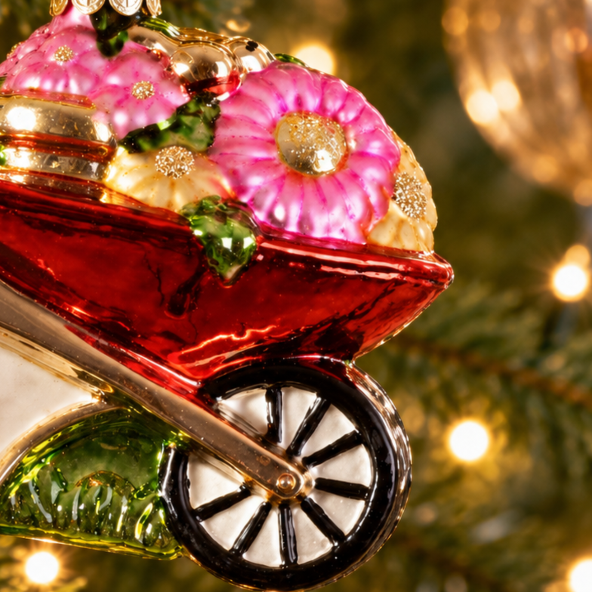 Personalised Ribbon Glass Wheelbarrow Christmas Bauble