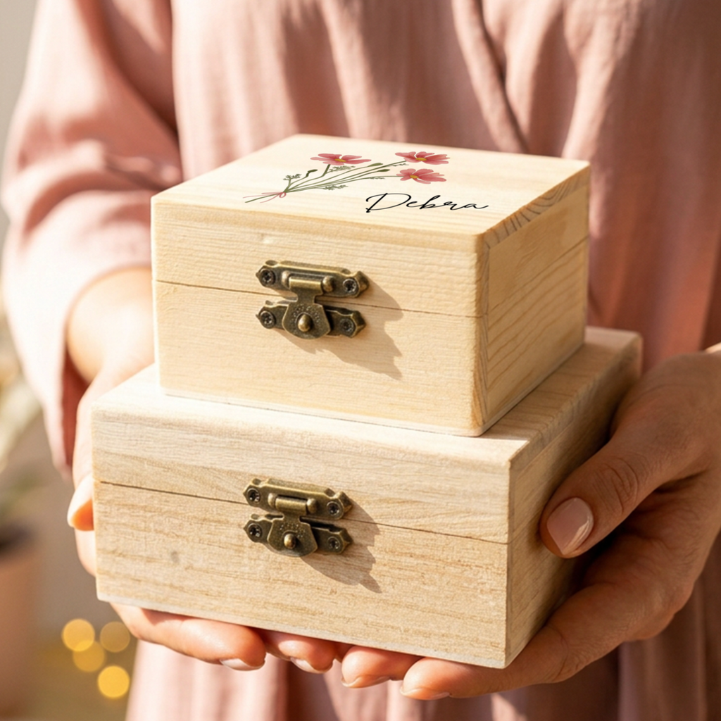 Personalised Birth Flower Wooden Jewellery Box