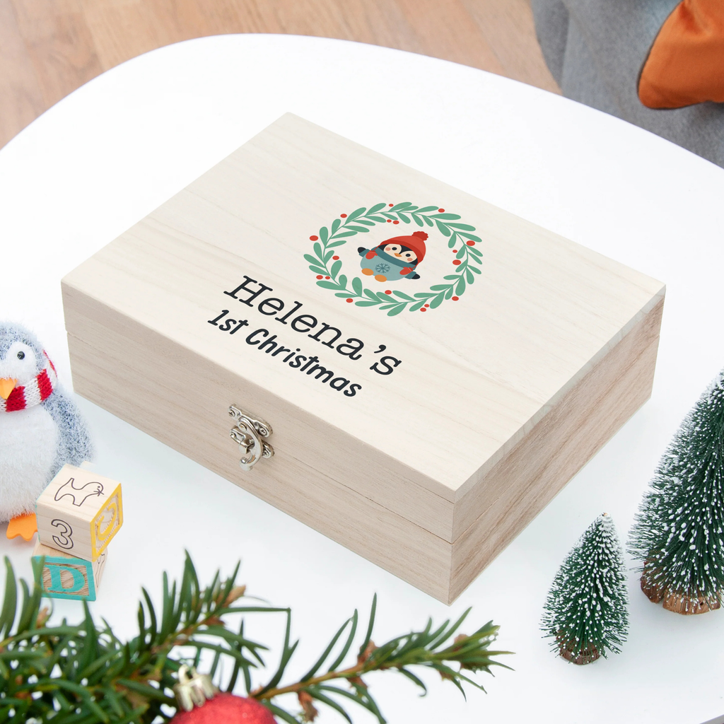 Personalised Penguin Wreath Baby's First Christmas Eve Box