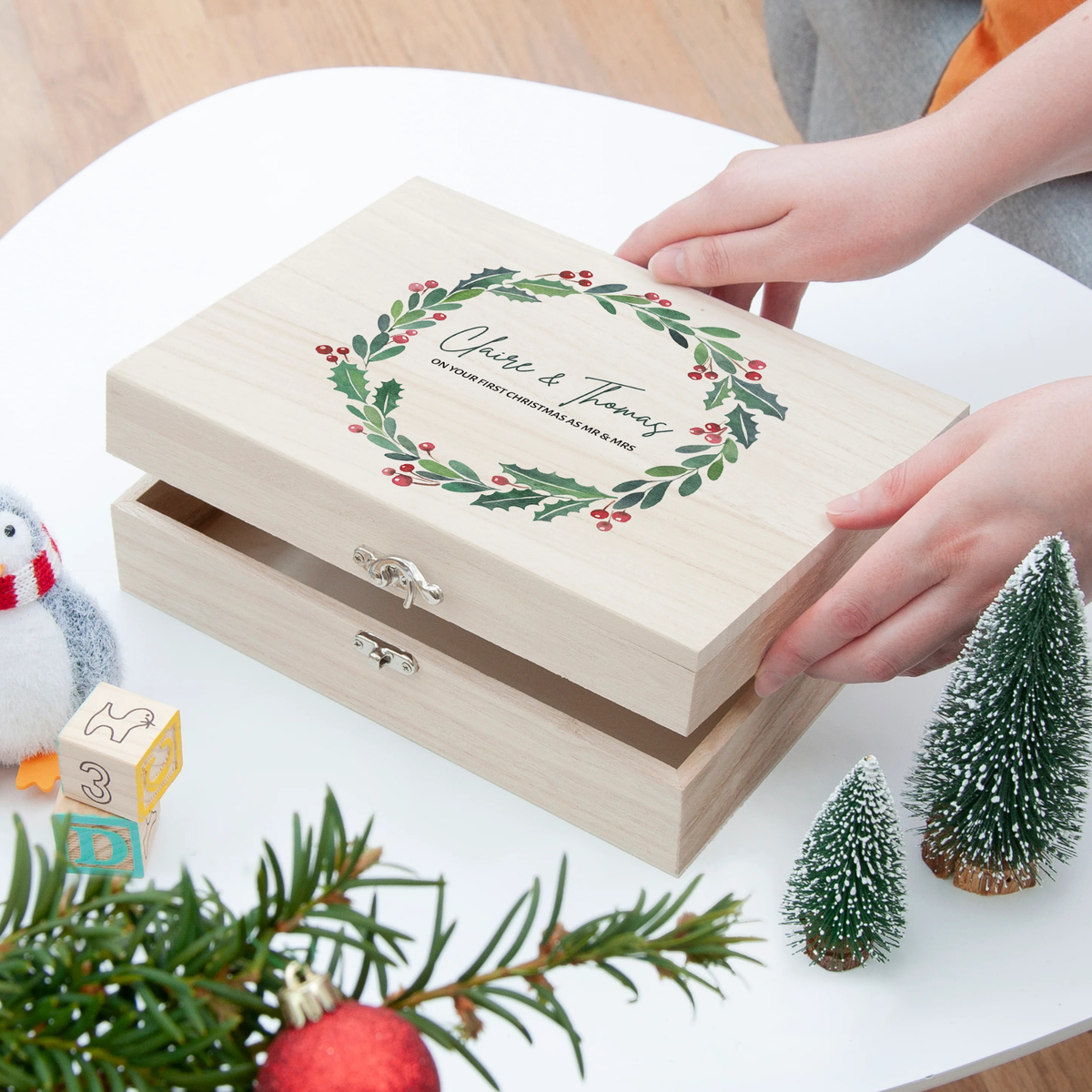 Personalised Couple's Wreath Christmas Eve Box