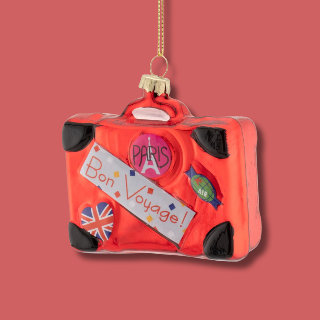Red Suitcase Glass Christmas Bauble