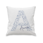 Personalised Floral Blue Initial Cushion