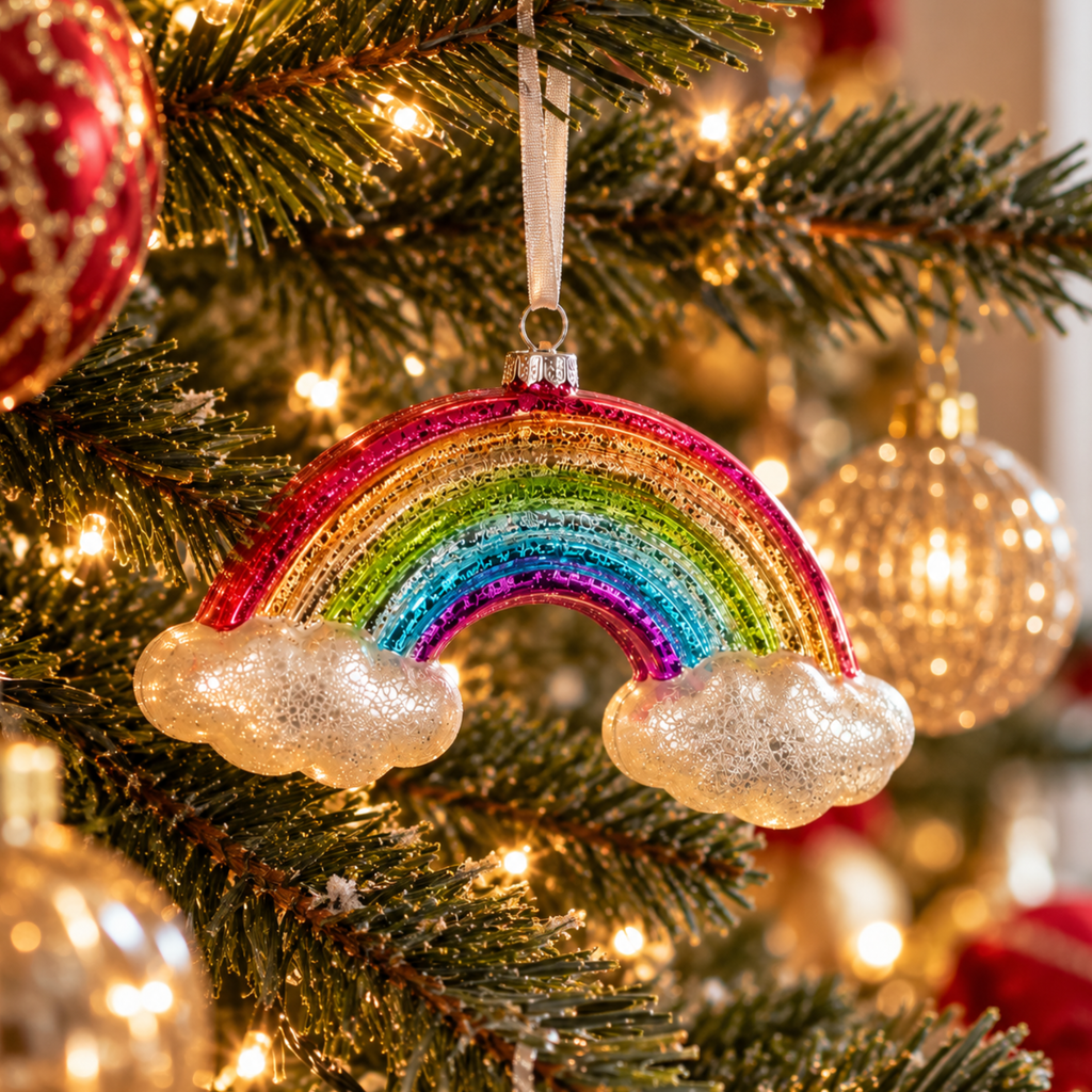 Rainbow with Clouds Christmas Bauble