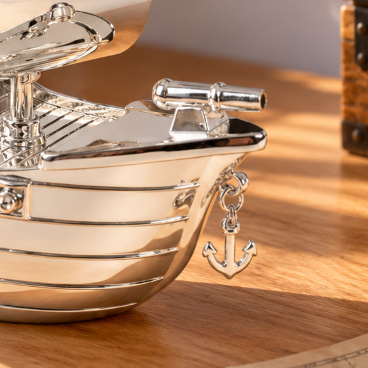 Silver Plated Pirate Ship Money Box