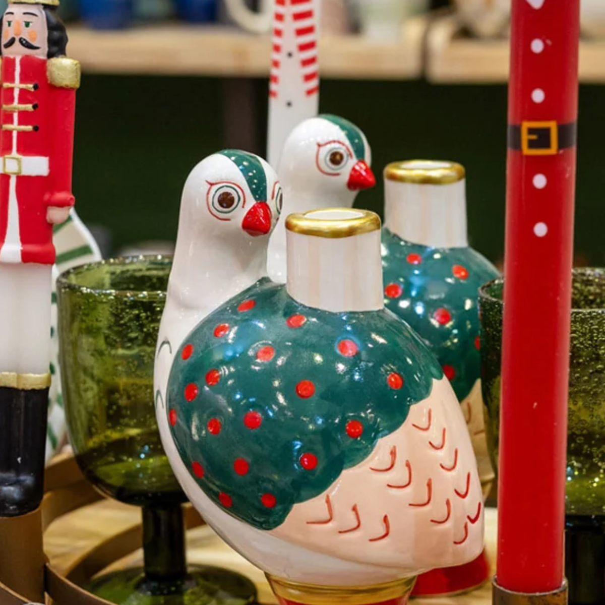 Hand-Painted Bird Ceramic Candle Holder