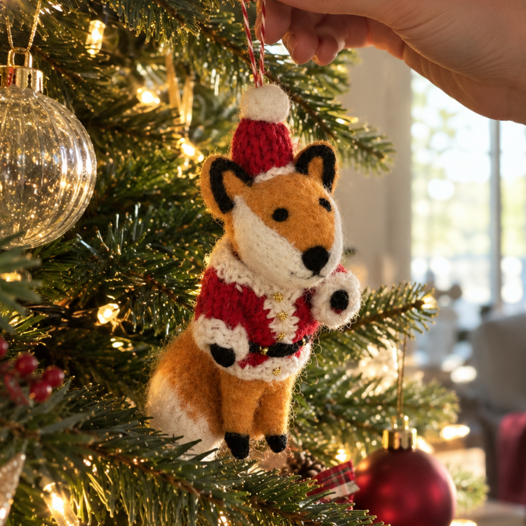 Handmade Felt Santa Fox Christmas Decoration