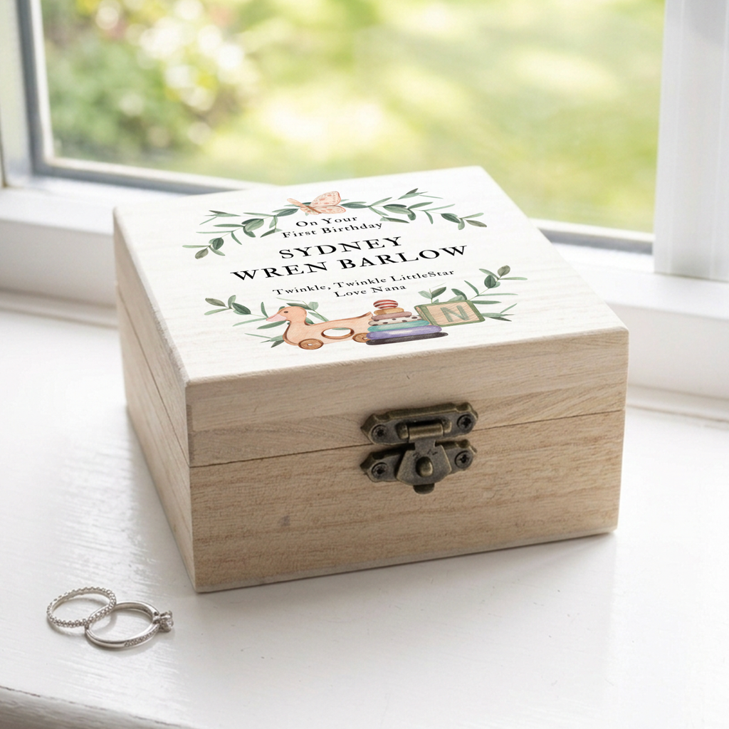 Personalised Christening Keepsake Wooden Jewellery Box
