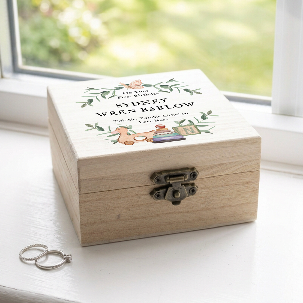 Personalised Christening Keepsake Wooden Jewellery Box