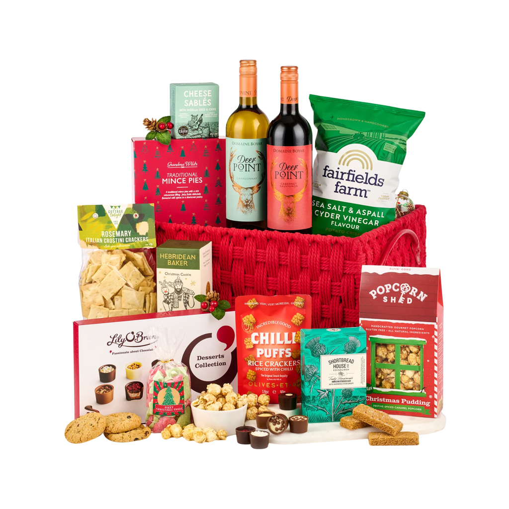 Luxury Christmas Gift Hamper Wine Mince Pies Chocolate & Festive Treats