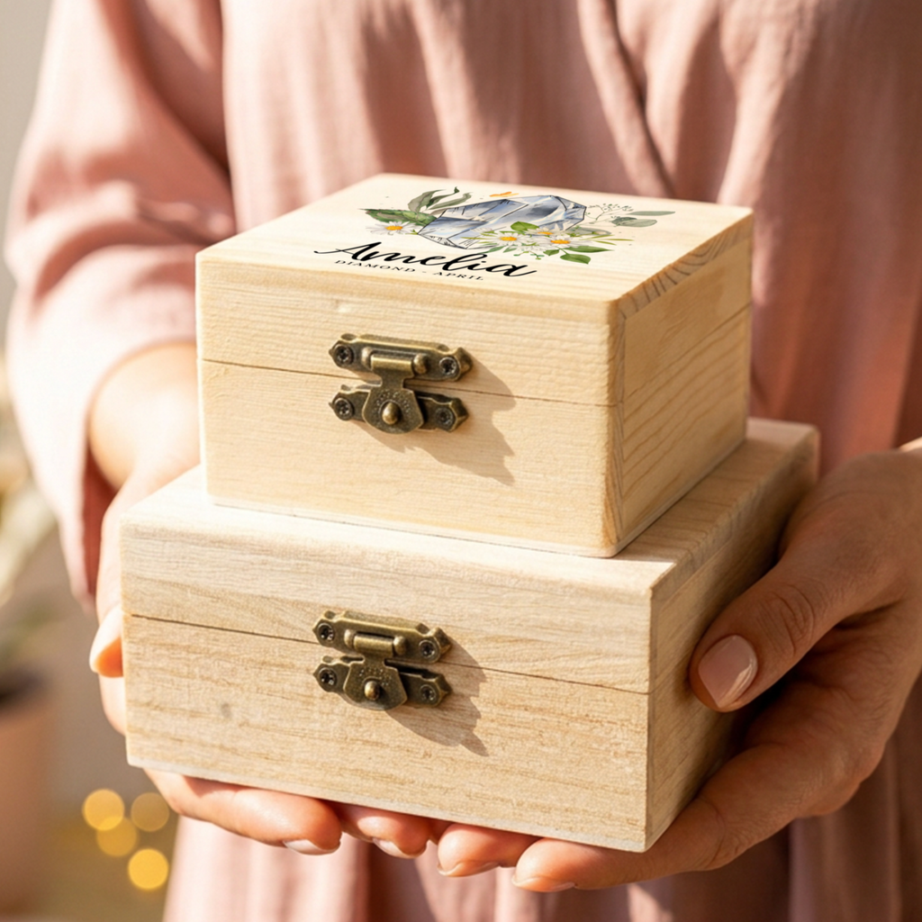 Personalised Birth Stone Wooden Jewellery Box