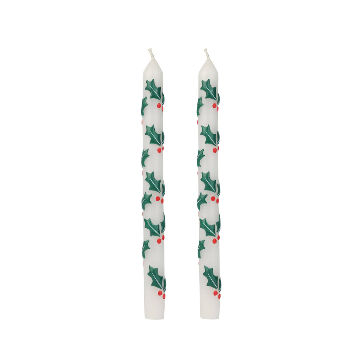 Holly Christmas Taper Dinner Candles