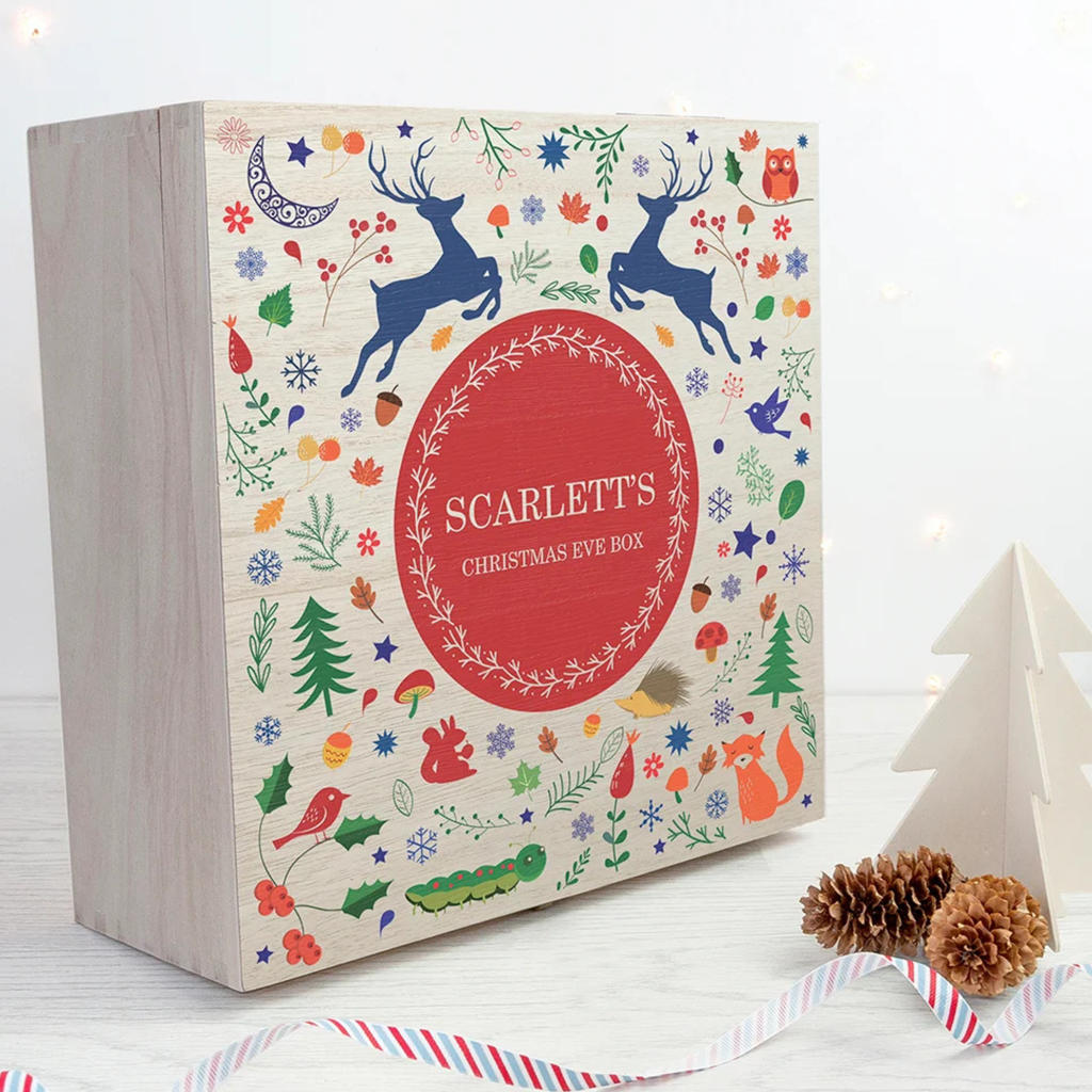 Personalised Festive Woodland Red Christmas Eve Box