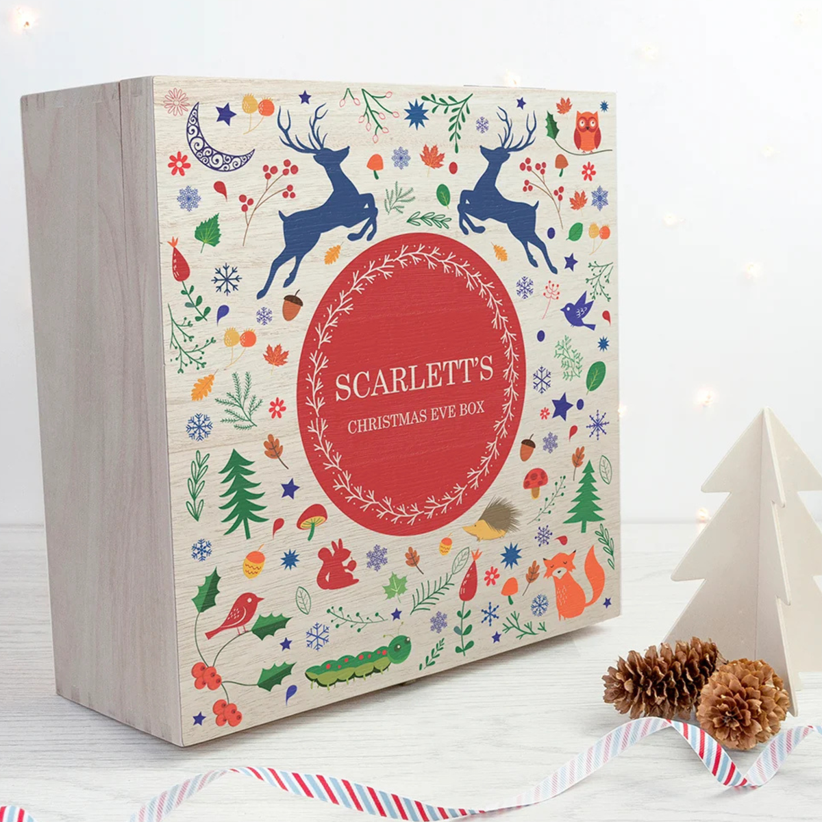Personalised Festive Woodland Red Christmas Eve Box