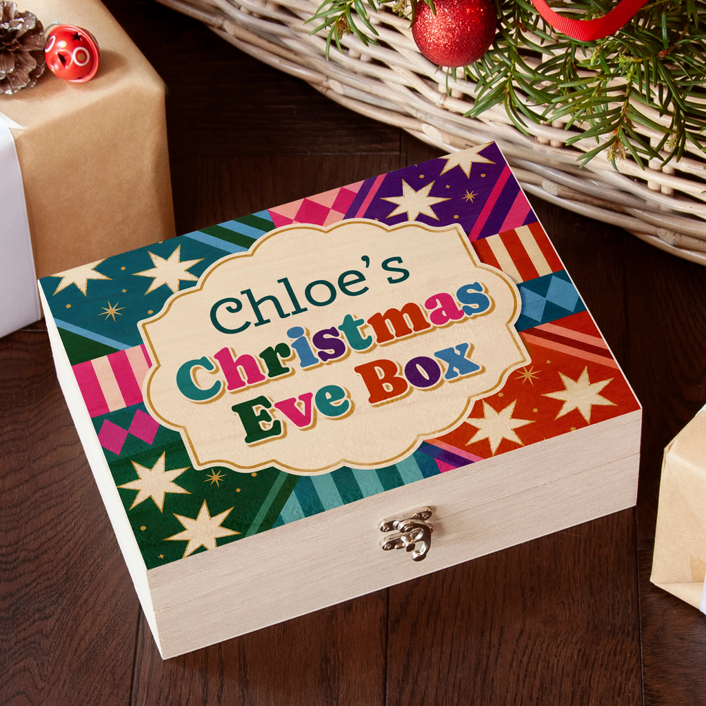 Personalised Colourful Geometric Stars Christmas Eve Box