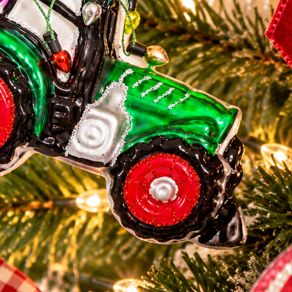 Festive Green Tractor with Presents Christmas Bauble