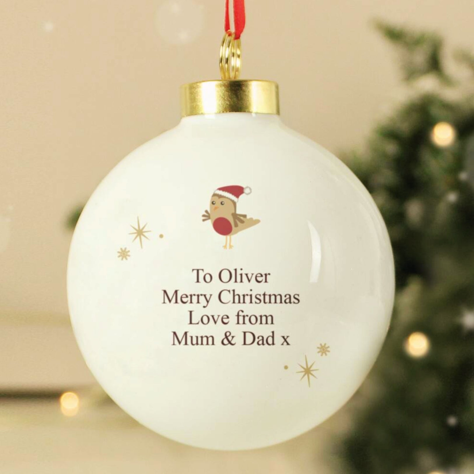 Personalised Initial Little Robin Bauble