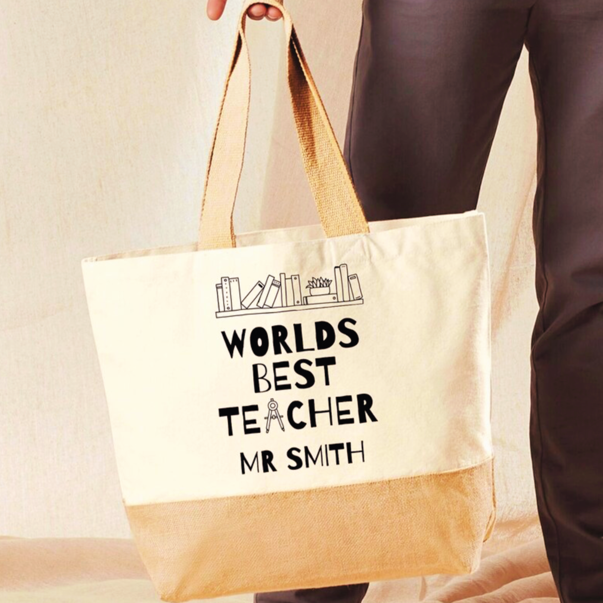 Personalised World's Best Teacher Jute & Canvas Tote Bag