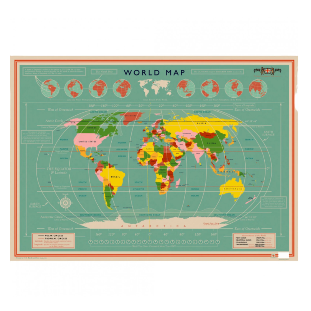 Retro Hand-Drawn World Map Gift Wrap or Poster