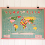 Retro Hand-Drawn World Map Gift Wrap or Poster