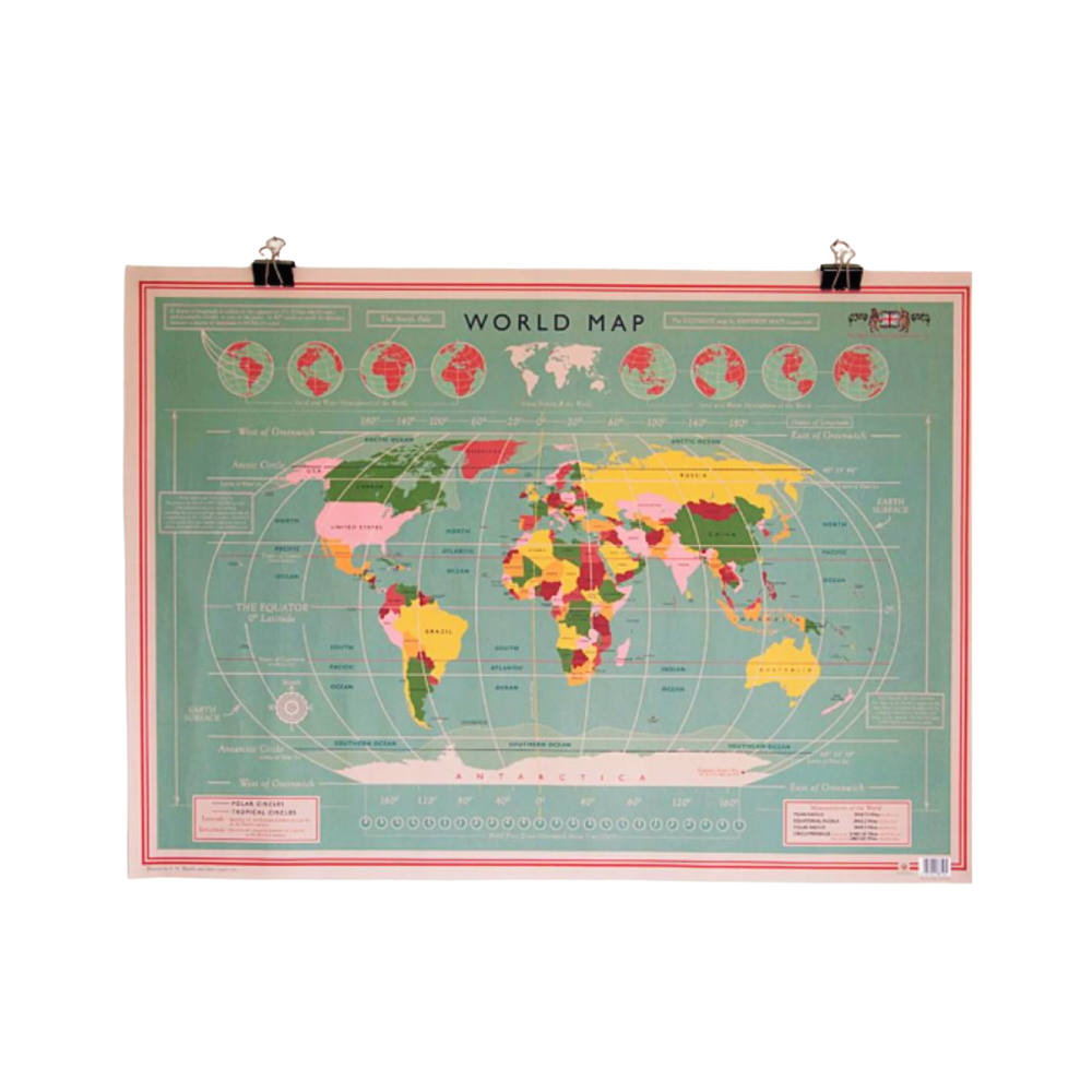 Retro Hand-Drawn World Map Gift Wrap or Poster