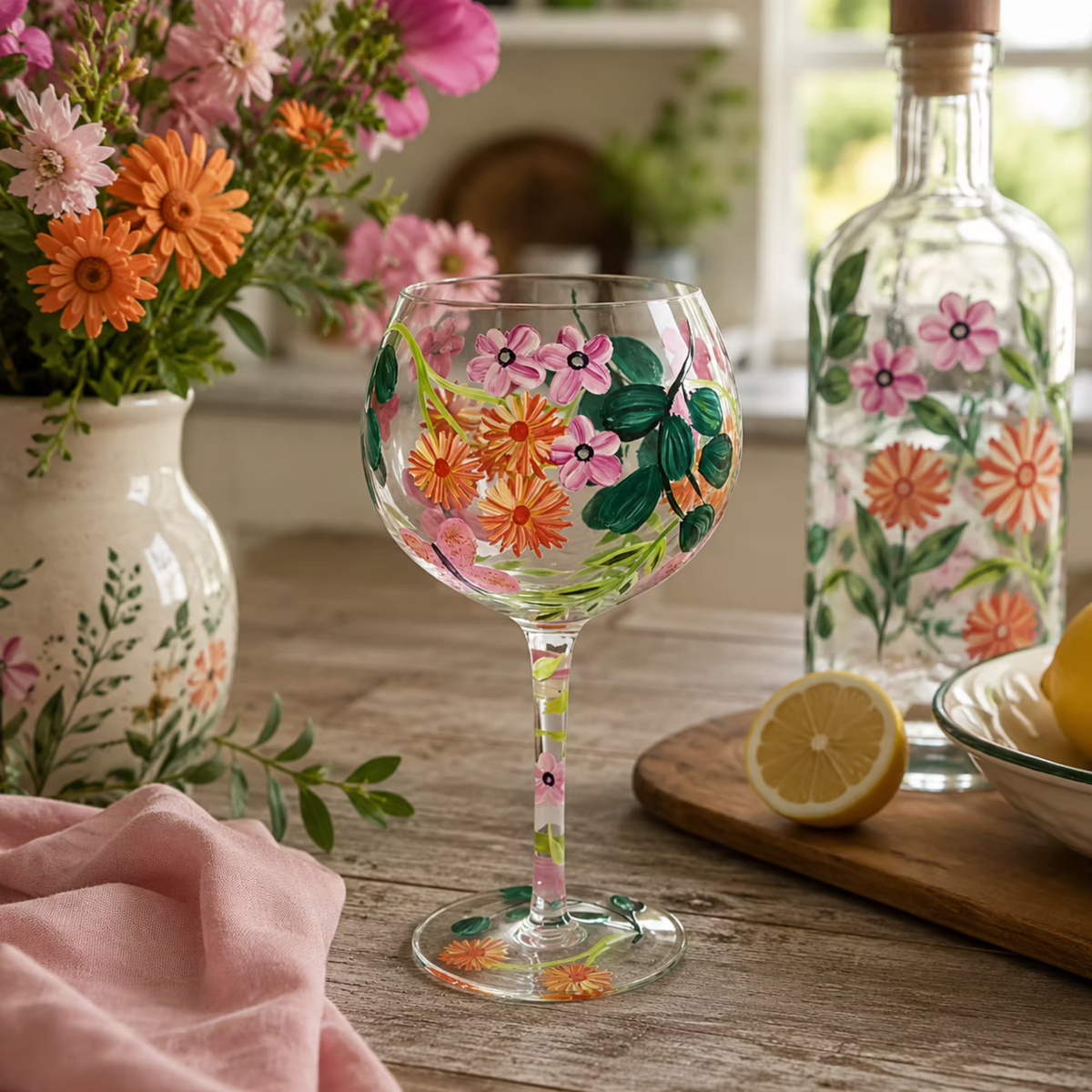 Hand-Painted Butterfly Garden Gin Glass