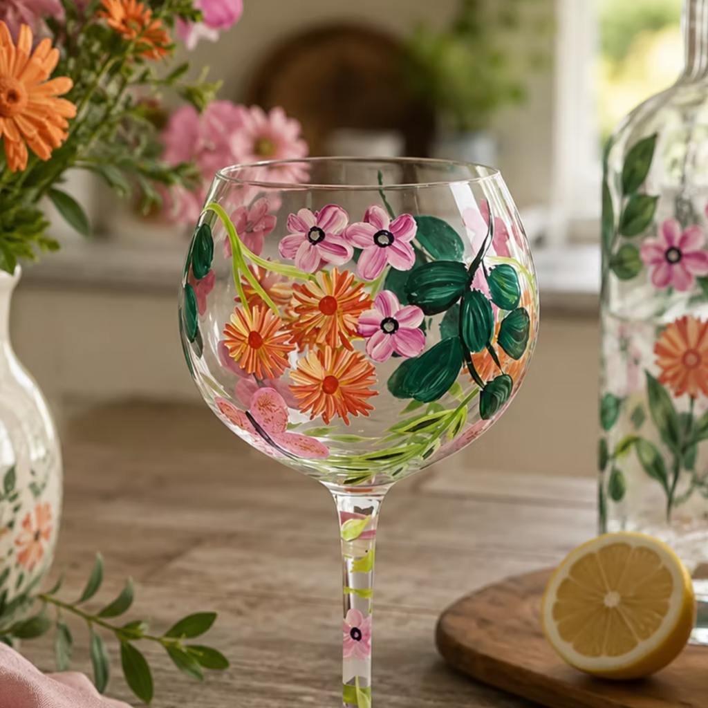 Hand-Painted Butterfly Garden Gin Glass