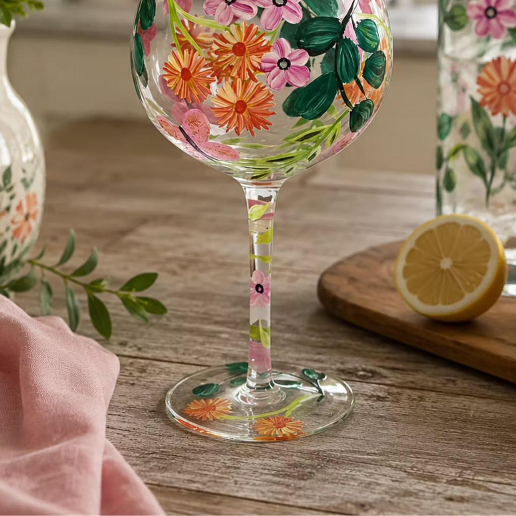 Hand-Painted Butterfly Garden Gin Glass