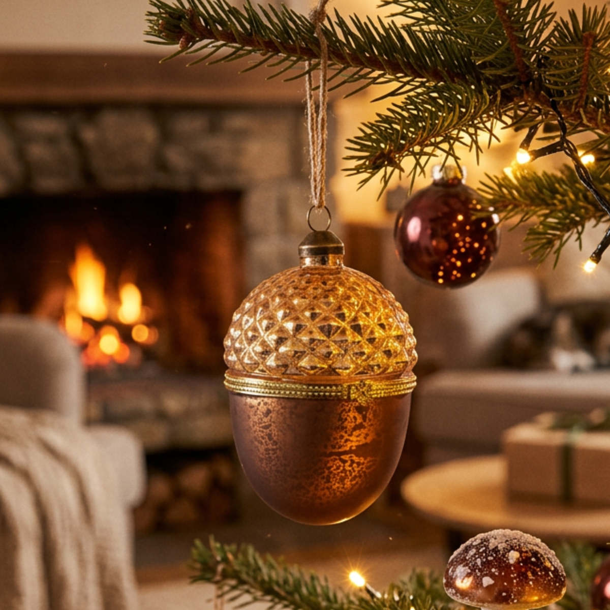 Opening Acorn Glass Christmas Bauble