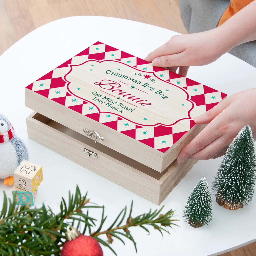 Personalised Harlequin Diamond Pattern Christmas Eve Box