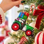 Festive Green Tractor with Presents Christmas Bauble
