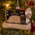 Sparkly Retro Sewing Machine Glass Christmas Bauble