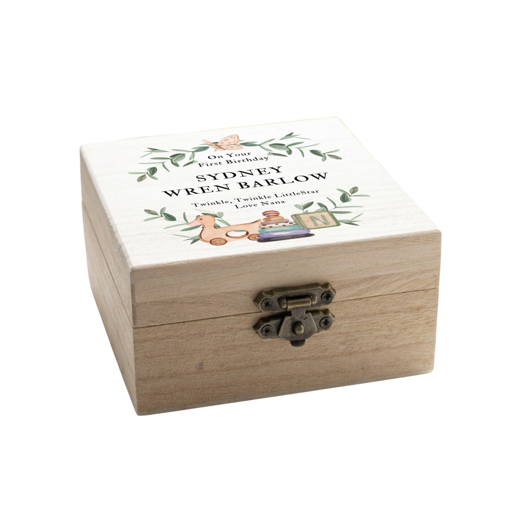 Personalised Christening Keepsake Wooden Jewellery Box