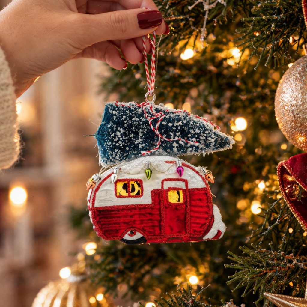 Red Caravan Glass Christmas Bauble